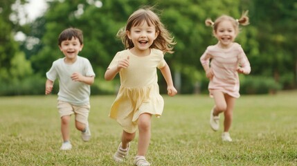 Obraz premium Children enjoying a fun day of play in a park outdoor environment joyful moments captured