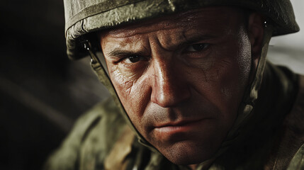 Obraz premium Soldier expressing determination in a military setting 