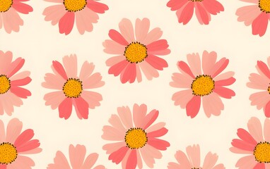 Obraz premium Pretty Pink Cosmos Flower Seamless Pattern