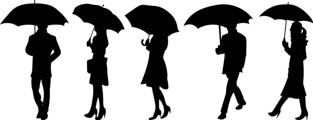 set of people under umbrella silhouette, vector
