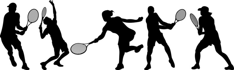 set of tennis players silhouette, vector