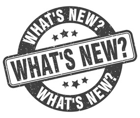 what's new? stamp. what's new? label. round grunge sign