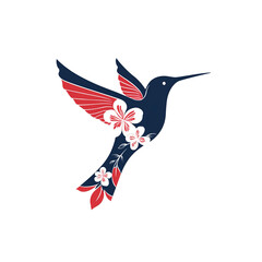 Elegant Hummingbird with Floral Design - Nature Inspired Artwork