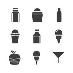 Minimalist Black Silhouette Food & Drink Icons – Bottles, Ice Cream, Cupcake & More