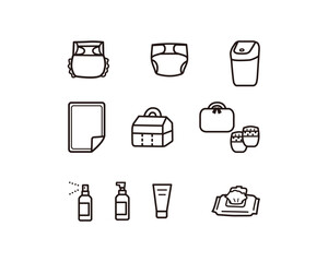 赤ちゃんおむつ替えグッズアイコンセット