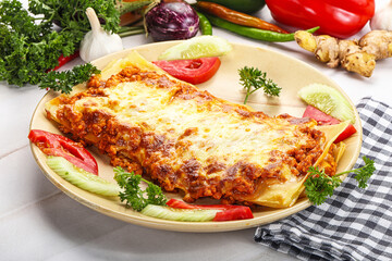 Italian lasagna with meat and tomato