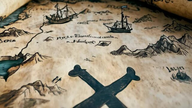 Pirate Treasure Map with X Marks the Spot