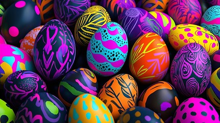 Obraz premium Colorful decorated Easter eggs displayed at a festive celebration in springtime