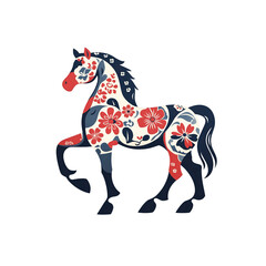 Obraz premium Floral Horse Illustration Elegant Equine Design with Red and Blue Flowers