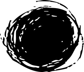 Scribble textured brush stroke ink or paint round splatter. Abstract grunge stain enso border, frame, hand drawn textured punk style asian design element. Vector illustration