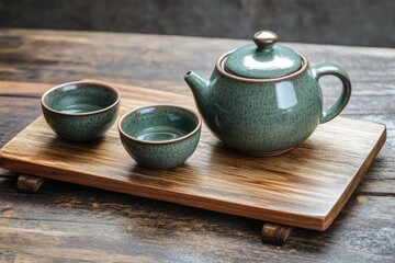Yixing Teapot: Authentic Chinese Tea Ceremony with Clay Teapot on Wooden Board