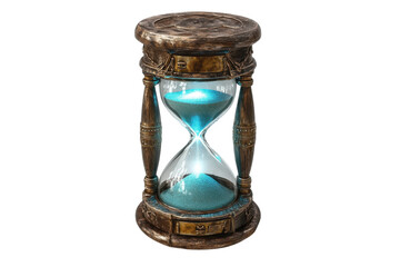 An Antique Hourglass Glows With Teal Sand, A Mystical Timepiece Marking The Fleeting Moments Of Life Against A Clean Isolated on Transparent Background