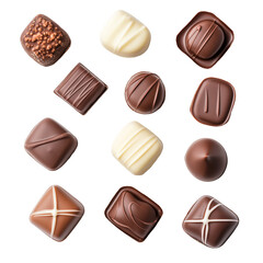 Obraz premium Various types of chocolate photo assets. Sweet confectionery. Universal dessert. Luxury chocolate confectionery. Photo assets with background removed, PNG icons available.