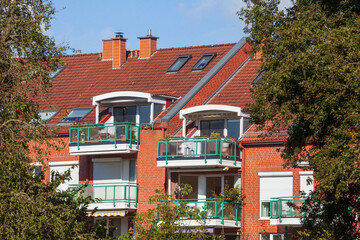 Moderne Wohngebäude aus Backstein, Findorff, Bremen, Deutschland