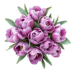 Obraz premium Lovely bouquet of purple tulips on black background
