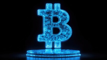 Bitcoin Cryptocurrency Hologram with Neon Blue Lines
