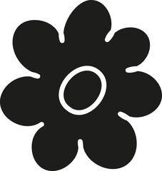 groovy easter Black flower silhouette on a white background. in doodle flat glyph style