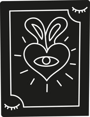 groovy easter Abstract heart illustration with eye and bunny ears on a black background. in doodle flat glyph style