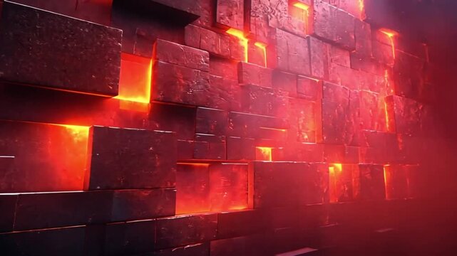Abstract fiery glowing brick wall background.  Possible use graphic design, website backdrop