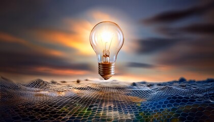 A creative light bulb shines against a stark background.  
