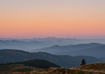 Serene Sunset Over Rolling Mountain Ranges Capturing Tranquility and Breathtaking Views, Perfect for Nature Lovers and Landscape Photographers.