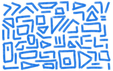 abstract, geometric, hand-drawn, sketchy, blue, figures 