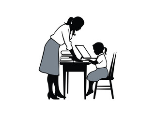 Homeschool Mom Silhouette: Mother's Day Reading & Learning Art Vector