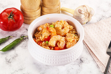 Italian pasta orzo with prawn