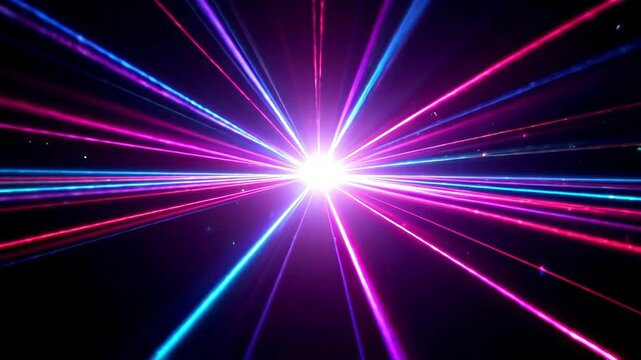 Bright laser rays burst with disco shine, a glowing pattern of blue and pink light