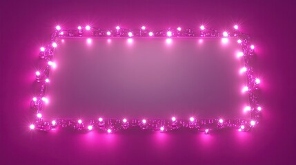 Festive pink fairy lights frame a blank space, perfect for text or images. Ideal for holiday, celebration, or party designs.
