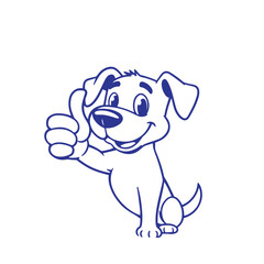 Continuous one line art drawing a dog giving a thumbs up design vector illustration logo.