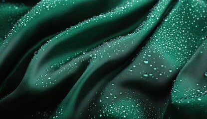 Emerald green fabric with water droplets (1)