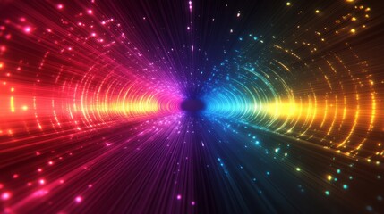 Naklejka premium Colorful light tunnel created with digital effects showing vibrant motion through space and time