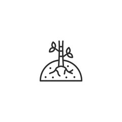 Minimalist plant growth icon depicting seedling with leaves and roots.