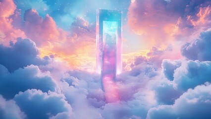 Ethereal Staircase Leading to a Mystical Portal in the Clouds