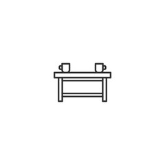 Elegant linear icon of coffee table with cups in minimalist style.
