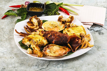 Asian grilled seafood mix plate