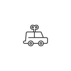 Simple linear robot car icon design with antennae and wheels.