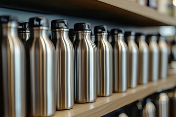 Stainless Steel Water Bottles on Shelf