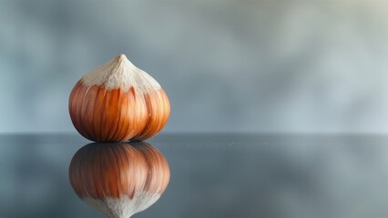 Single Hazelnut with Reflection on Smooth Surface