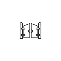 Minimalist linear swing gate icon in outline design.