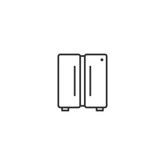 Minimalist linear icon of a modern refrigerator door in black and white.