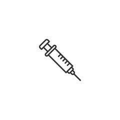 Simple linear icon of a medical syringe for healthcare and vaccination themes.