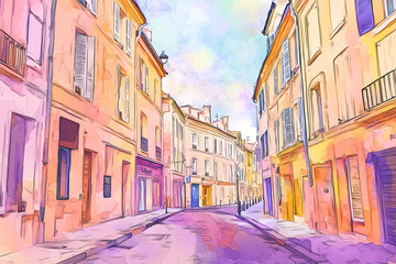 Colorful Streetscape: A charming street with vibrant buildings and shopfronts in a picturesque town setting, creating an inviting atmosphere for exploration.