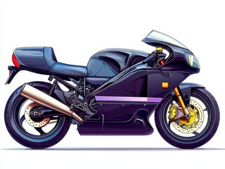 Obraz premium Sleek Black Sport Motorcycle with Streamlined Design and Modern Aesthetic in Vibrant Graphic Style