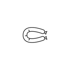 Minimalist linear sausage icon with black outline.