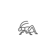 Minimalist line icon of cricket insect in profile view.