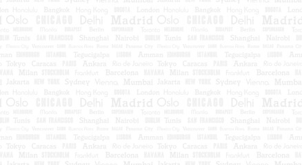 Obraz premium Travel background graphic design. City name words typography pattern. Seamless vector fashion pattern - grey world travel concept.