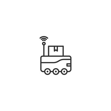 Autonomous delivery robot with wireless communication icon.
