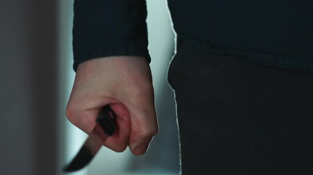 A dangerous man with a knife is preparing to attack.
A killer with a knife in his hands committed a crime